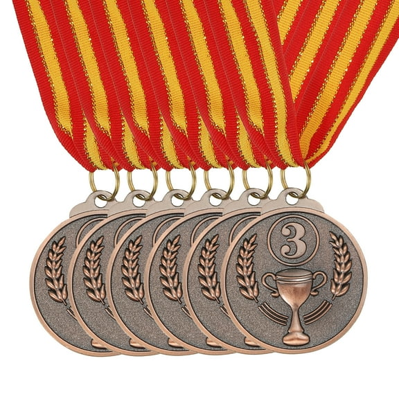 Uxcell 2 Inch  Style Bronze Award Medals 3rd Prize with Neck Ribbon, 6 Pieces