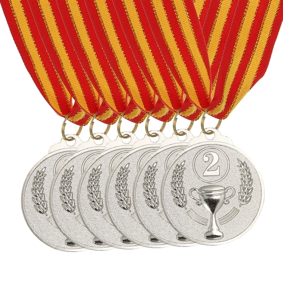 Uxcell 2 Inch Style Silver Award Medals 2nd Prize with Neck Ribbon, 6 Pieces
