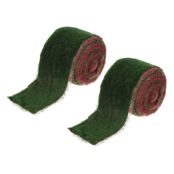 Uxcell 2 inch Velvet Ribbon, 2 Roll 6 Yard Velvet Frayed Fringe for Gift Wrapping and Wedding Invitations, Christmas Green