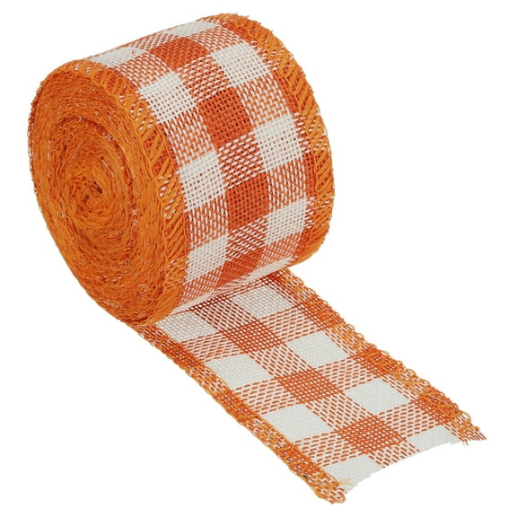 Uxcell 2 Inch Wide 6.56 Yards Polyester Gingham Ribbon Wired Edge Ribbon, 1 Pack for Decoration Orange and White