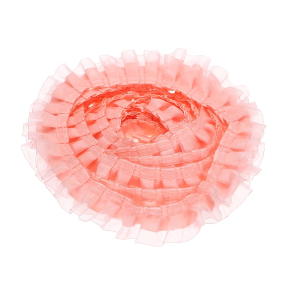 Uxcell 2 Layer Ruffle Ribbon Trim, 6 Yards x 1.57" Chiffon Pleated Ribbons Fabric Edge Trimming for Sewing, DIY Crafts, Dress and Home Decor Embellishment, Light-Pink
