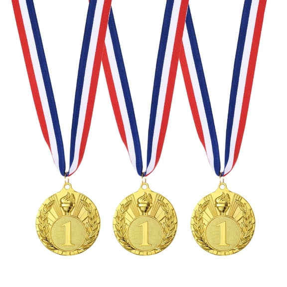 Uxcell 2" Metal Award Medals, 3 Pcs 1st Winner Medals with Neck Ribbon for Competitions, Golden (Torch Style)