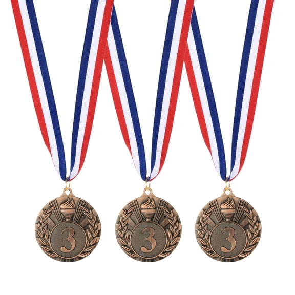 Uxcell 2" Metal Award Medals, 3 Pcs 3rd Winner Medals with Neck Ribbon for Competitions, Brown (Torch Style)