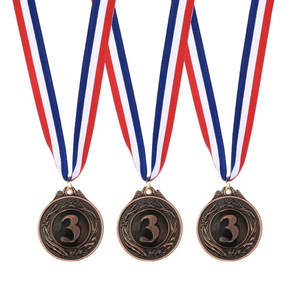 Uxcell 2" Metal Award Medals, 3 Pcs 3rd Winner Medals with Neck Ribbon for Competitions, Brown (Wreath Style)
