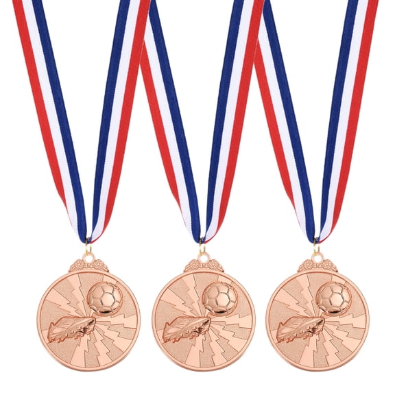 Uxcell 2" Metal Award Medals, 3 Pcs Winner Medals with Neck Ribbon for Competitions, Brown (Football Style 1)