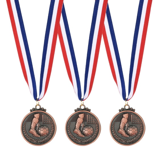 Uxcell 2" Metal Award Medals, 3 Pcs Winner Medals with Neck Ribbon for Competitions, Brown (Football Style)