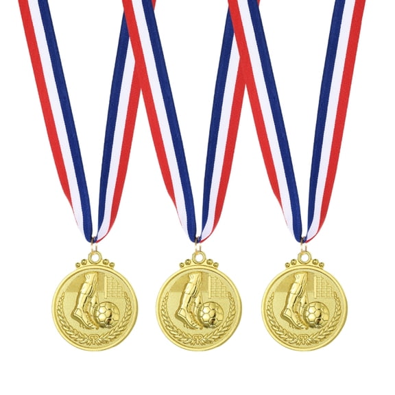 Uxcell 2" Metal Award Medals, 3 Pcs Winner Medals with Neck Ribbon for Competitions, Golden (Football Style)