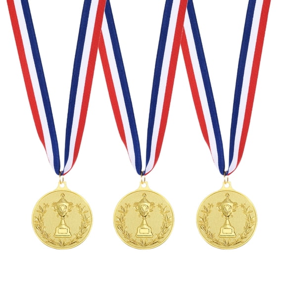 Uxcell 2" Metal Award Medals, 3 Pcs Winner Medals with Neck Ribbon for Competitions, Golden (Trophy Style)