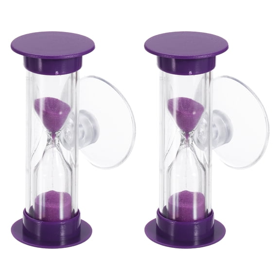 Uxcell 2 Minute Sand Timer, 2Pcs Hour Glass Timer Mini Sandglass Visual Clock with Transparent Suction Cup for Toothbrush Games Cooking Kitchen Home Office Decor, Purple