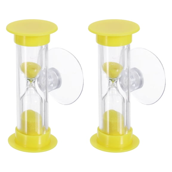 Uxcell 2 Minute Sand Timer, 2Pcs Hour Glass Timer Mini Sandglass Visual Clock with Transparent Suction Cup for Toothbrush Games Cooking Kitchen Home Office Decor, Yellow