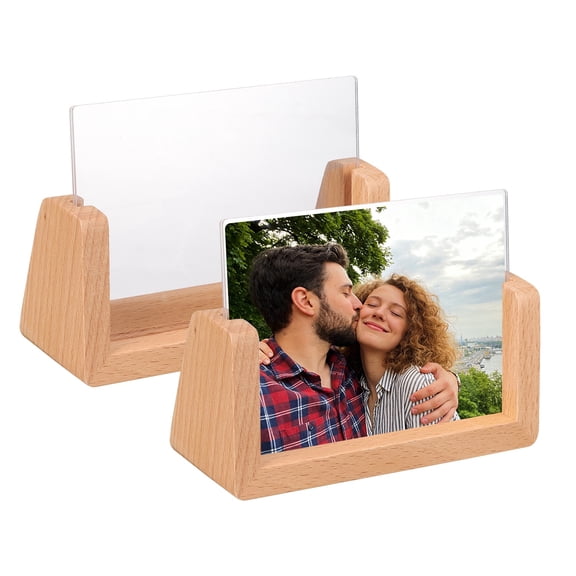 Uxcell 2 PCS 5x3.5 Inch Wooden Photo Frames with Base, Horizontal Rustic Wooden Picture Frames Acrylic Glass Covers for Home Decor Tabletop Desktop Display Menu Holder, Wood Color