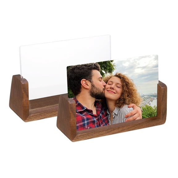 Uxcell 2 PCS 5x3.5 Inch Wooden Photo Frames with Base, Horizontal Rustic Wooden Picture Frames Acrylic Glass Covers for Home Decor Tabletop Desktop Display Menu Holder, Walnut Color