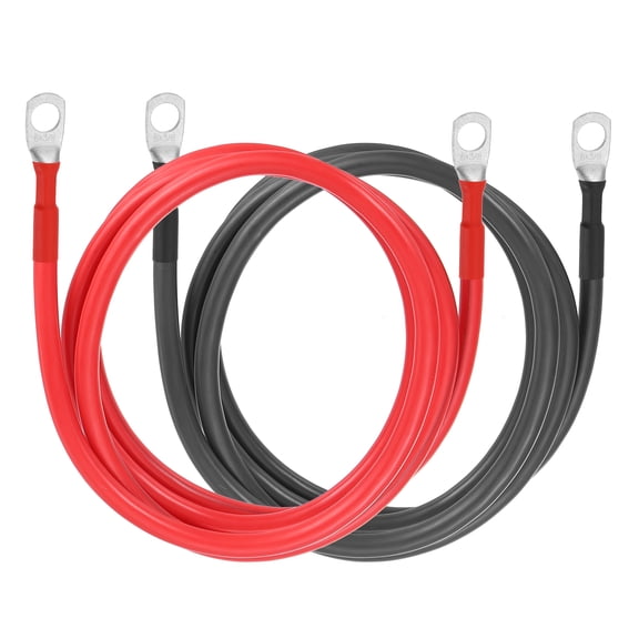 Uxcell 2 PCS 6AWG Gauge Battery Cable Wire 5FT Length 3/8" Diameter Positive and Negative Copper Alternator Connector with US standard O-ring for Car RV Golf Cart Marine, Red Black