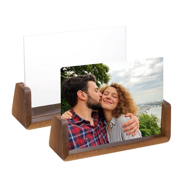 Uxcell 2 PCS 6x4 Inch Wooden Photo Frames with Base, Horizontal Rustic Wooden Picture Frames Acrylic Glass Covers for Home Decor Tabletop Desktop Display Menu Holder, Walnut Color