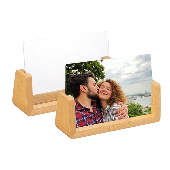 Uxcell 2 PCS 6x4 Inch Wooden Photo Frames with Base, Horizontal Rustic Wooden Picture Frames Acrylic Glass Covers for Home Decor Tabletop Desktop Display Menu Holder, Wood Color