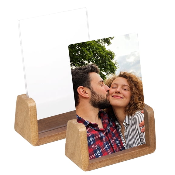 Uxcell 2 PCS 6x4 Inch Wooden Photo Frames with Base, Vertical Rustic Wooden Picture Frames Acrylic Glass Covers for Home Decor Tabletop Desktop Display Menu Holder, Walnut Color