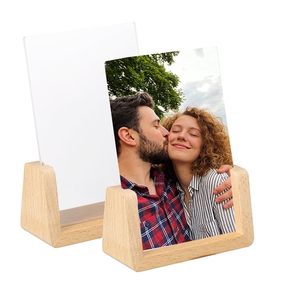 Uxcell 2 PCS 6x4 Inch Wooden Photo Frames with Base, Vertical Rustic Wooden Picture Frames Acrylic Glass Covers for Home Decor Tabletop Desktop Display Menu Holder, Wood Color