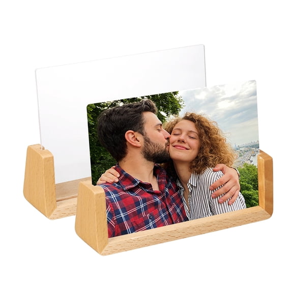 Uxcell 2 PCS 7x5 Inch Wooden Photo Frames with Base, Horizontal Rustic Wooden Picture Frames Acrylic Glass Covers for Home Decor Tabletop Desktop Display Menu Holder, Wood Color