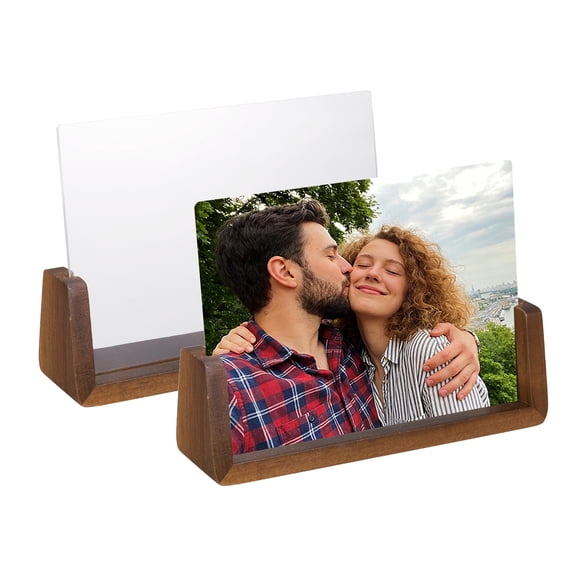 Uxcell 2 PCS 7x5 Inch Wooden Photo Frames with Base, Horizontal Rustic Wooden Picture Frames Acrylic Glass Covers for Home Decor Tabletop Desktop Display Menu Holder, Walnut Color