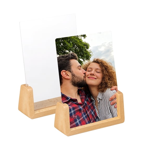 Uxcell 2 PCS 7x5 Inch Wooden Photo Frames with Base, Vertical Rustic Wooden Picture Frames Acrylic Glass Covers for Home Decor Tabletop Desktop Display Menu Holder, Wood Color