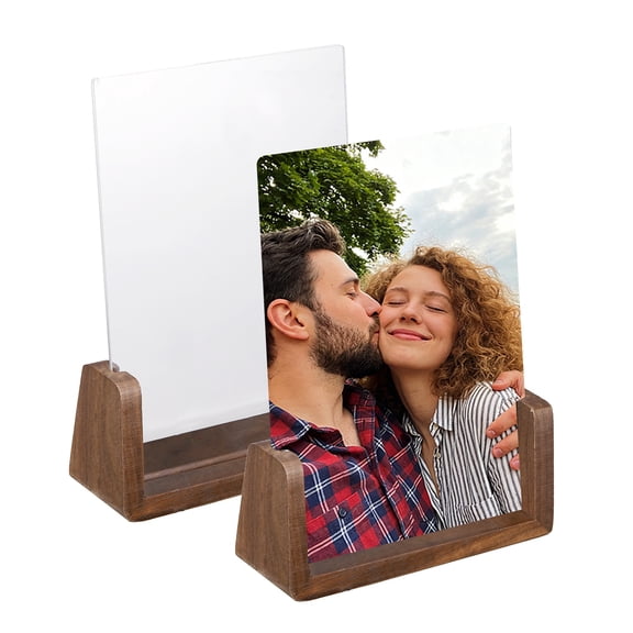 Uxcell 2 PCS 7x5 Inch Wooden Photo Frames with Base, Vertical Rustic Wooden Picture Frames Acrylic Glass Covers for Home Decor Tabletop Desktop Display Menu Holder, Walnut Color