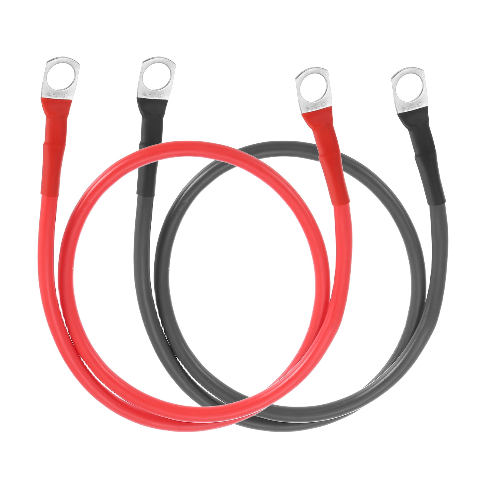 Uxcell 2Pcs 8 AWG Battery Cable 2ft Length 3/8" Diameter Copper Connector with SC Terminals for Car RV Marine Red Black
