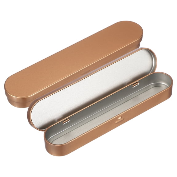 Uxcell 2 PCS Metal Tin Boxes, 6.9x1.5x0.8 Inch Tinplate Box Hinged with Lid, Square Empty Storage Container for Home Organizer, Crafts Storage, Champagne Gold
