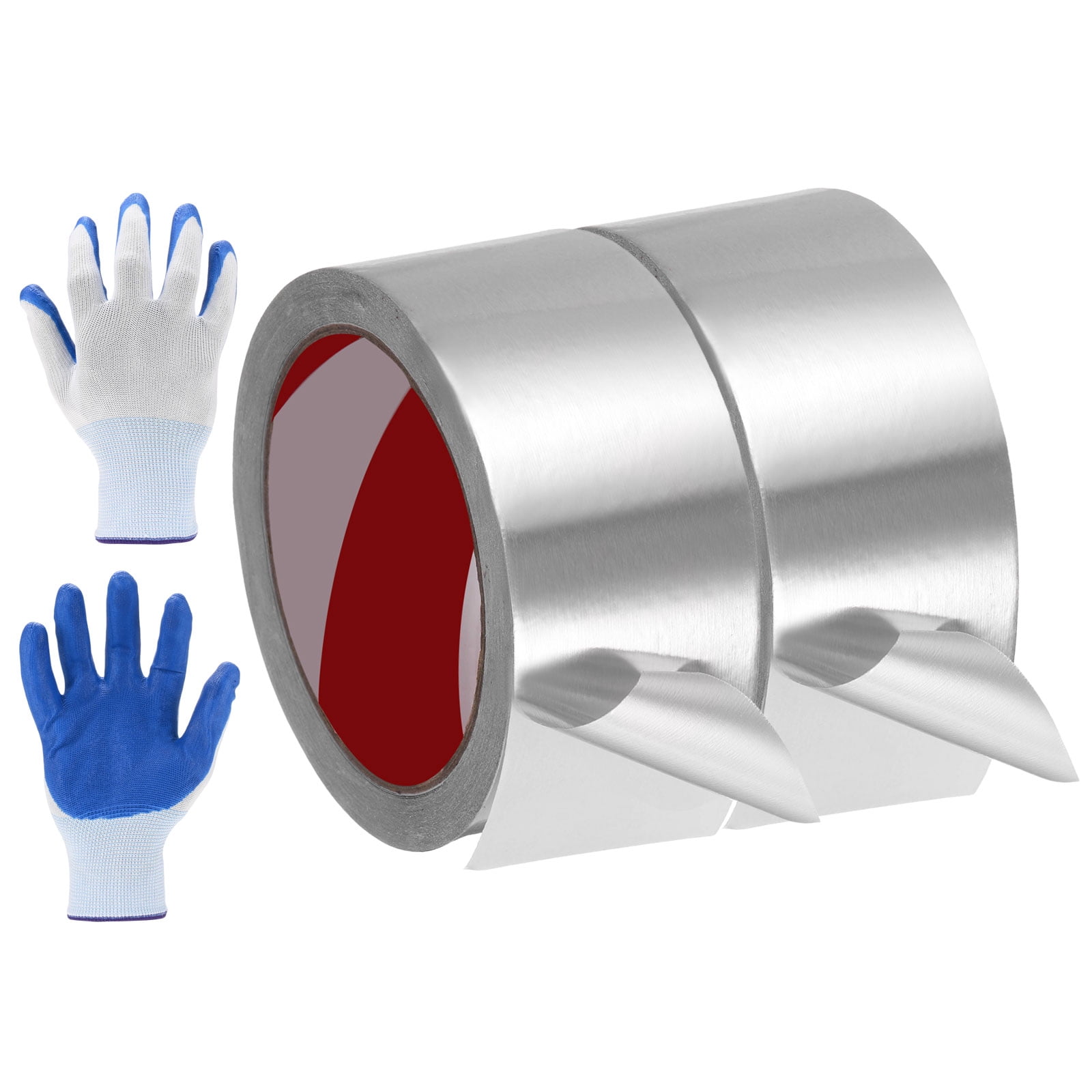 Uxcell 2 Pack 0.08mm PET Aluminum Foil Tape, 66 ft x 2 Inch Heavy Duty HVAC Tape Metal Duct Tapes Heat Resistant Tape Insulation Tapes with Gloves for Air Ductwork, Dryer Vent