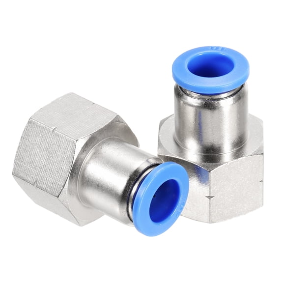 Uxcell 2 Pack 1/2" NPT Female Straight Thread Push to Connect Fittings, 3/8" Tube OD x 1/2" NPT Air Shock Fittings, Silver