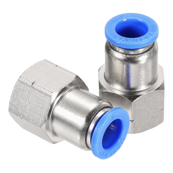 Uxcell 2 Pack 1/4" NPT Female Straight Thread Push to Connect Fittings, 5/16" Tube OD x 1/4" NPT Air Shock Fittings, Silver