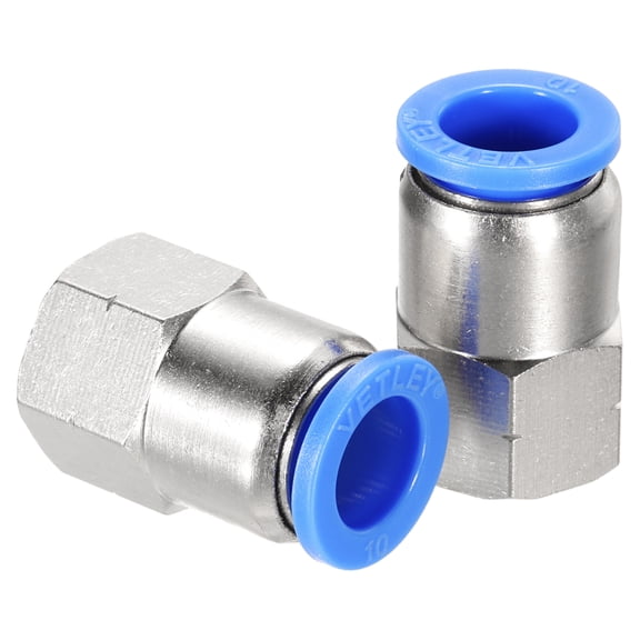 Uxcell 2 Pack 1/8" NPT Female Straight Thread Push to Connect Fittings, 3/8" Tube OD x 1/8" NPT Air Shock Fittings, Silver