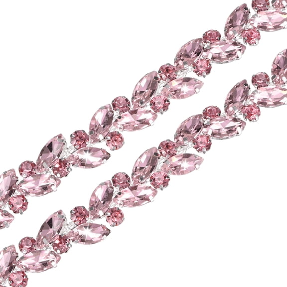 Uxcell 2-Pack 1 Yard 14 mm Crystal Rhinestone Close Horse Eye Chain Trim for Crafts/Clothes [Pink]