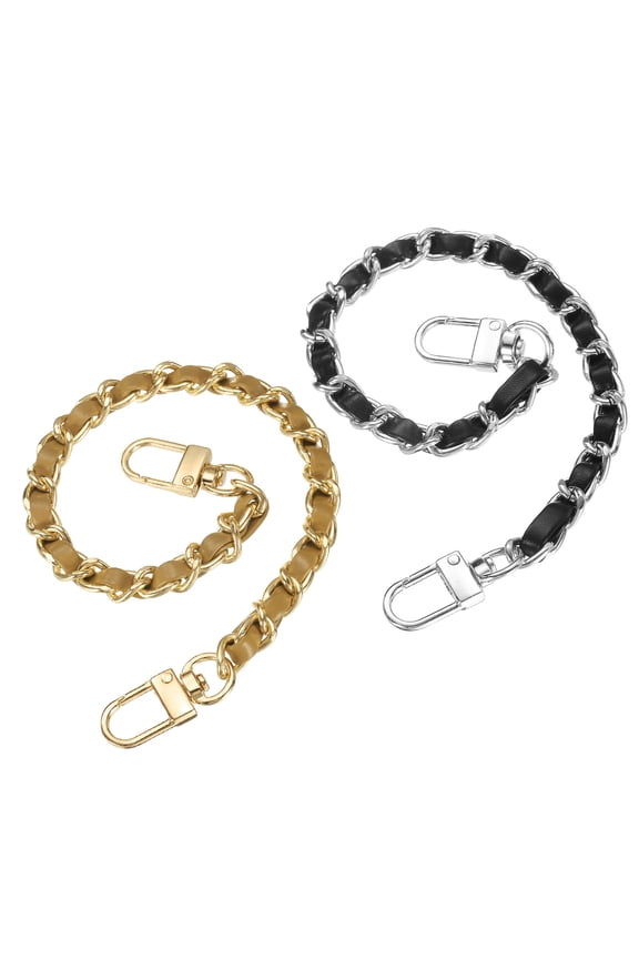 2 Pack 12" Purse Chain Strap with Buckle for Bags(Black, Silver&Light Brown, Gold)
