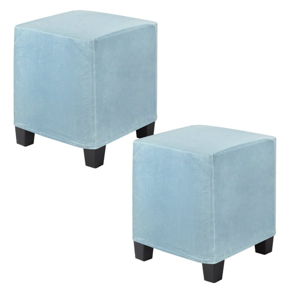 Uxcell 2-Pack 13" x 13" x 15" Stretch Square Ottoman Slipcovers Velvet Fabric Footstool Protector for Living Room Indoor [Light Blue]