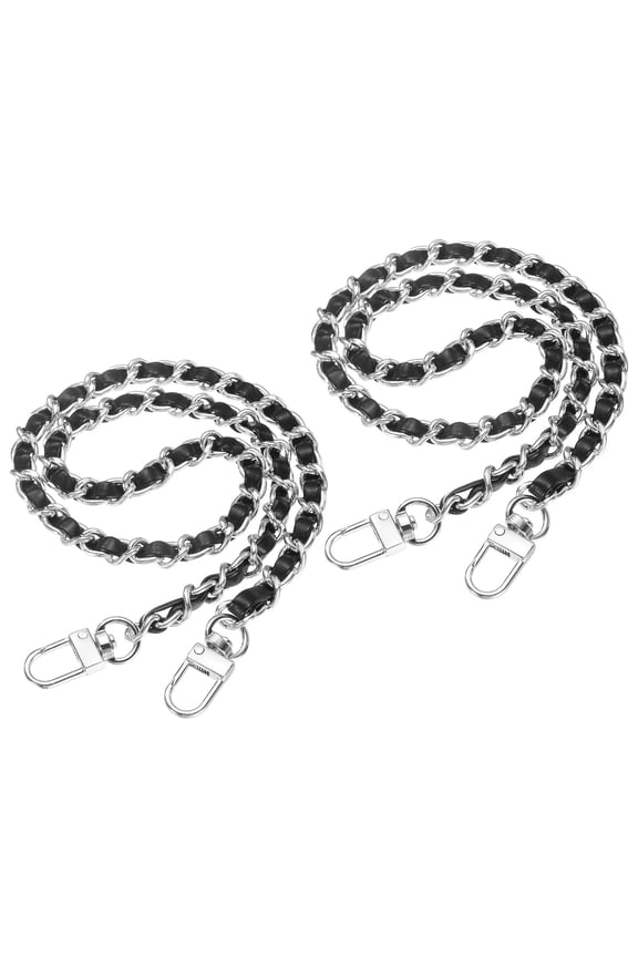 2 Pack 24" Purse Chain Strap with Buckle for Bags(Black, Silver)