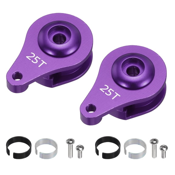 Uxcell 2 Pack 25T Servo Horn Arm Adjustable 1 Hole High-Torque Aluminum Alloy Servo Arm for 1/10 RC Model Car Truck Robot Boat Airplane, Purple