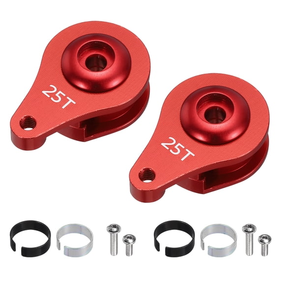 Uxcell 2 Pack 25T Servo Horn Arm Adjustable 1 Hole High-Torque Aluminum Alloy Servo Arm for 1/10 RC Model Car Truck Robot Boat Airplane, Red