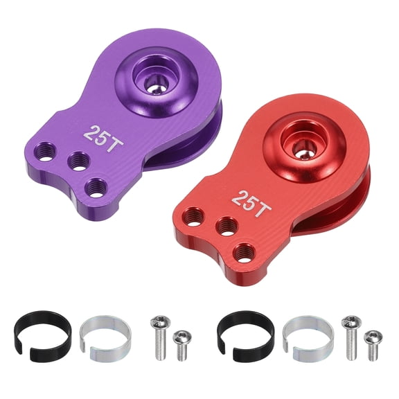 Uxcell 2 Pack 25T Servo Horn Arm Adjustable 3 Hole High-Torque Aluminum Alloy Servo Arm for 1/10 RC Model Car Truck Robot Boat Airplane, Red & Purple