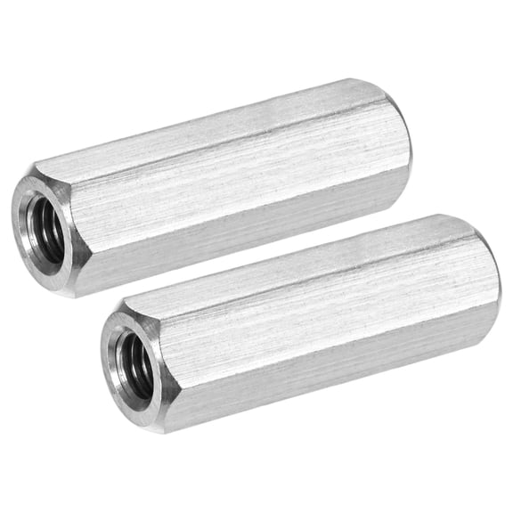 Uxcell 2-Pack 3/8"-16 UNC Hex Coupling Nuts, 1.97" Length 304 Stainless Steel Fully Threaded[Silver Tone]