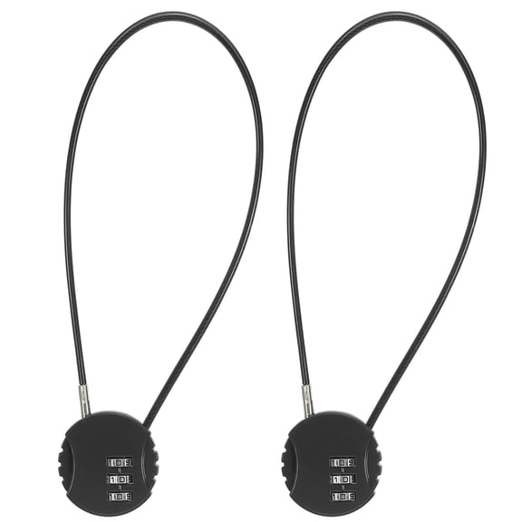 Uxcell 2 Pack 3 Digit Combination Lock,Round Helmet Padlock Cable Lock Locker Lock with 1.64Ft Flexible Security Steel Lock Wire for Bike Locker Travel Luggage, Black