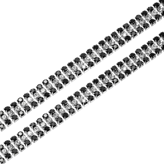 Uxcell 2-Pack 3 Rows 1 Yard 8 mm Crystal Rhinestone Close Chain Trim for Crafts/Clothes,Black,White,Black