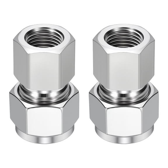 Uxcell 2 Pack 304 Stainless Steel Compression Tube Pipe Fitting, 1/2"OD Compression x 1/4" NPT Female Union Connector, Straight Coupling Adapter Pipe Fitting with Double Ferrules