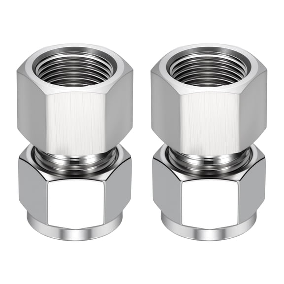 Uxcell 2 Pack 304 Stainless Steel Compression Tube Pipe Fitting, 1/2"OD Compression x 3/8" NPT Female Union Connector, Straight Coupling Adapter Pipe Fitting with Double Ferrules