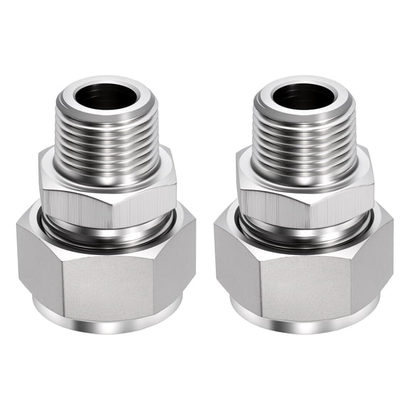 Uxcell 2 Pack 304 Stainless Steel Compression Tube Pipe Fitting, 3/4" OD Compression x 1/2" NPT Male Union Connector, Straight Coupling Adapter Pipe Fitting with Double Ferrules