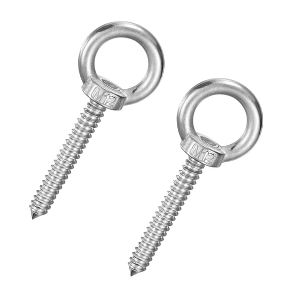 Uxcell 2-Pack 304 Stainless Steel Eyebolt M12x80mm Shoulder Lifting Eye Bolt for Wood Securing/Swing/Hanging Hammocks Silver