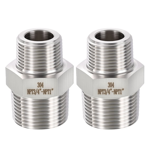 Uxcell 2PCS 1" Male NPT x 3/4" Male NPT Thread 304 Stainless Steel Hex Nipples Extension Adapter for Tub Spout/Shower
