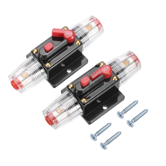 Uxcell 2 Pack 30A Circuit Breaker, 12-24V DC Automotive Circuit Breakers with Manual Reset Button & Screws for Marine Boat Audio System Overload Protection