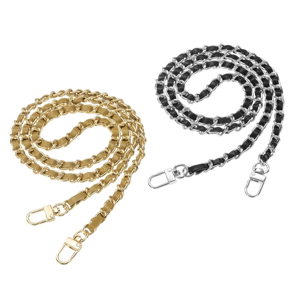 Uxcell 2 Pack 39" Purse Chain Strap with Buckle for Bags(Black, Silver&Light Brown, Gold)