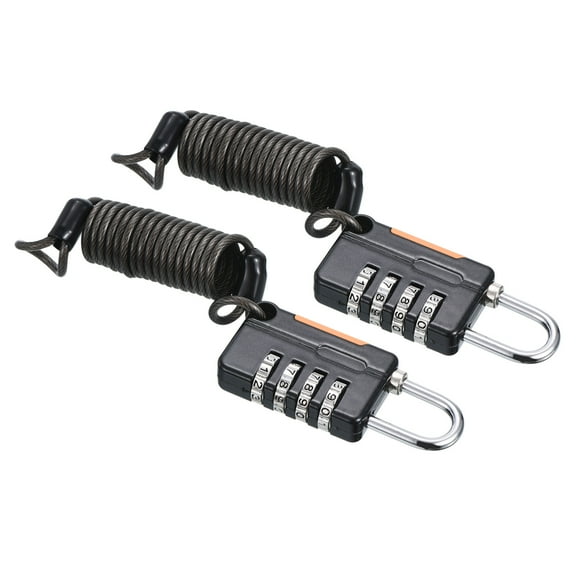 Uxcell 2 Pack 4 Digit Combination Lock, Helmet Padlock Cable Lock Locker Lock with 3.28Ft Flexible Security Steel Lock Wire for Bike Locker Travel Luggage, Black
