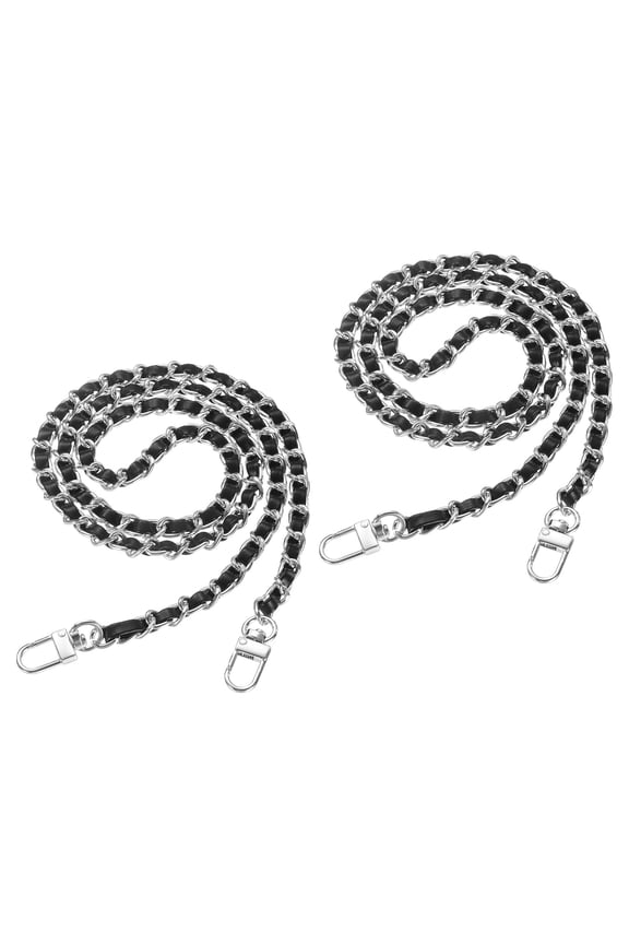 2 Pack 43" Purse Chain Strap with Buckle for Bags(Black, Silver)